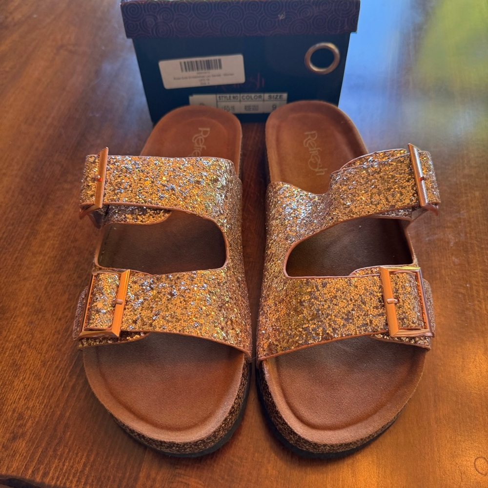 Refresh rose gold cork sandals sandles like Birkenstocks